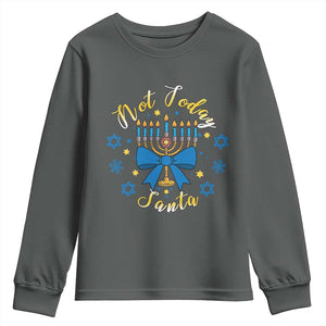 Coquette Hanukkah Menorah Bow Youth Sweatshirt Not Today Santa Jewish Holiday Gift TS12 Dark Heather Print Your Wear