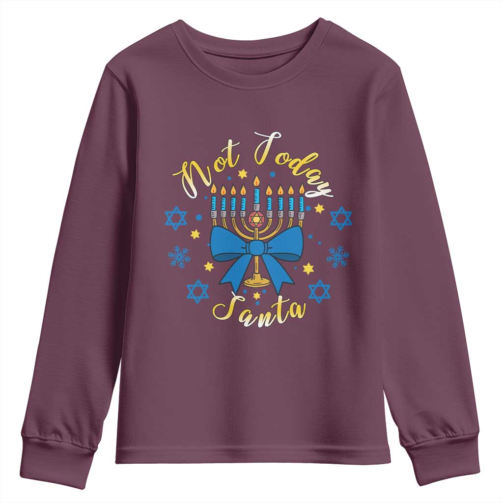 Coquette Hanukkah Menorah Bow Youth Sweatshirt Not Today Santa Jewish Holiday Gift TS12 Maroon Print Your Wear