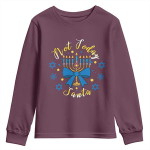 Coquette Hanukkah Menorah Bow Youth Sweatshirt Not Today Santa Jewish Holiday Gift TS12 Maroon Print Your Wear