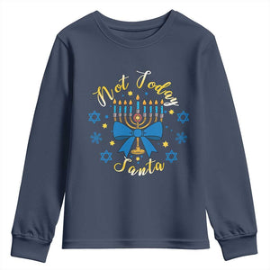 Coquette Hanukkah Menorah Bow Youth Sweatshirt Not Today Santa Jewish Holiday Gift TS12 Navy Print Your Wear