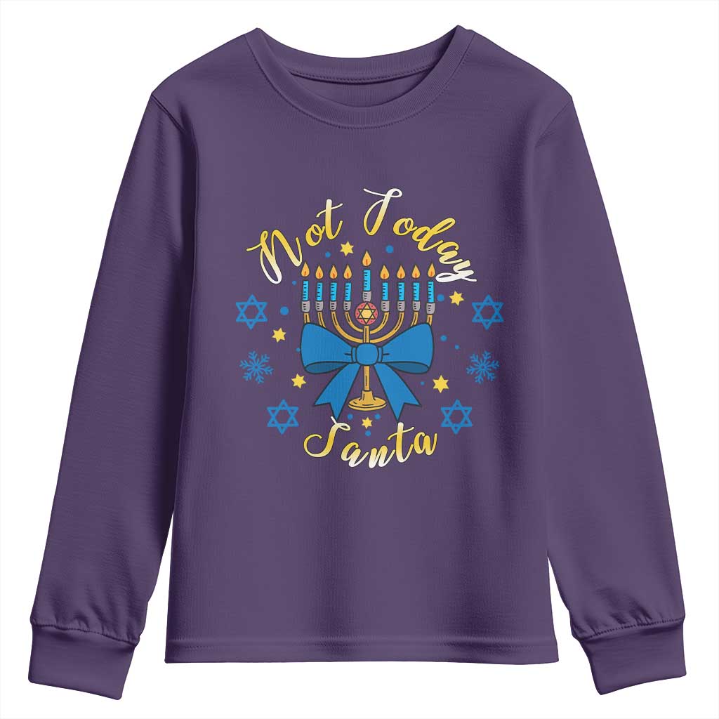 Coquette Hanukkah Menorah Bow Youth Sweatshirt Not Today Santa Jewish Holiday Gift TS12 Purple Print Your Wear