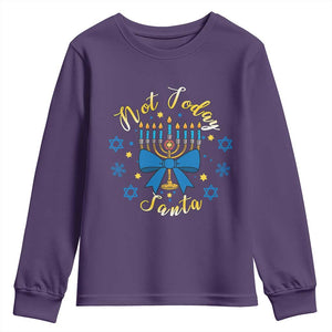 Coquette Hanukkah Menorah Bow Youth Sweatshirt Not Today Santa Jewish Holiday Gift TS12 Purple Print Your Wear