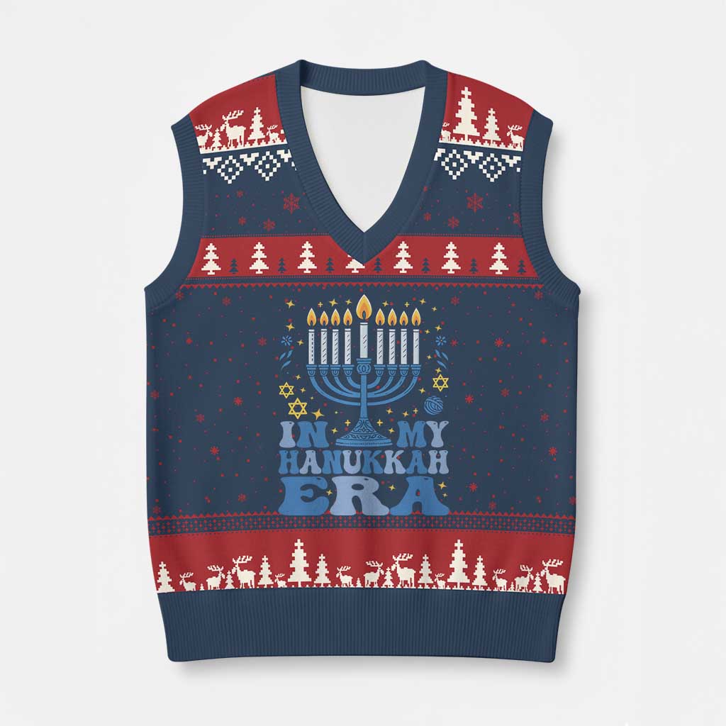 In My Hanukkah Era V-Neck Knit Sweater Vest Festival Of Lights Gift TS12 Navy Red Print Your Wear