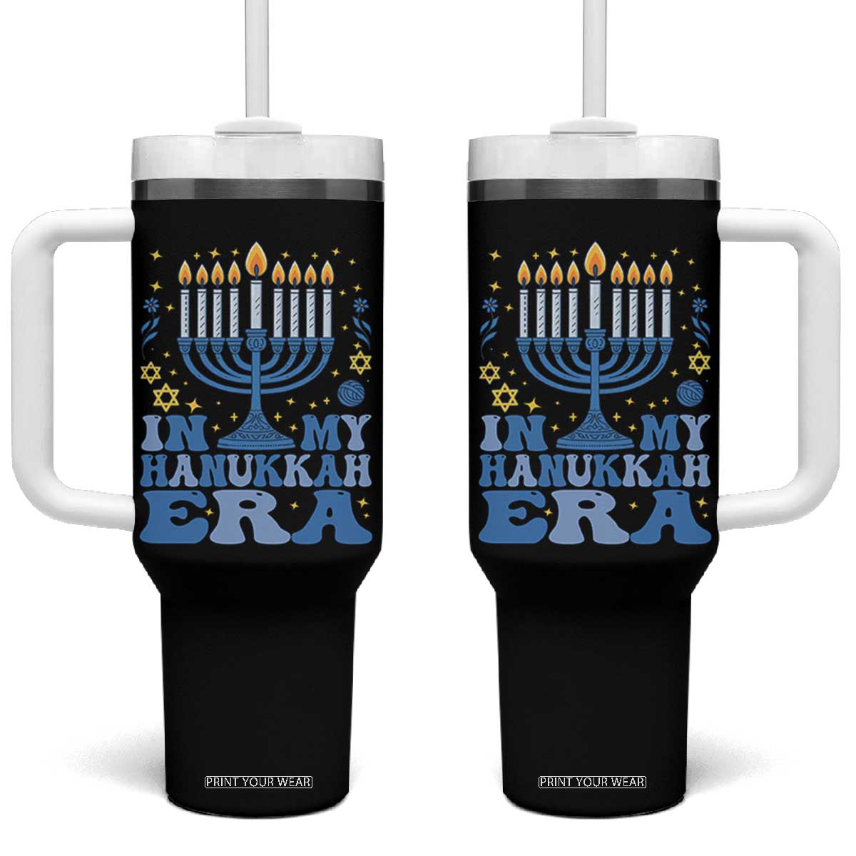 In My Hanukkah Era Tumbler With Handle Festival Of Lights Gift TS12 One Size: 40 oz Black Print Your Wear