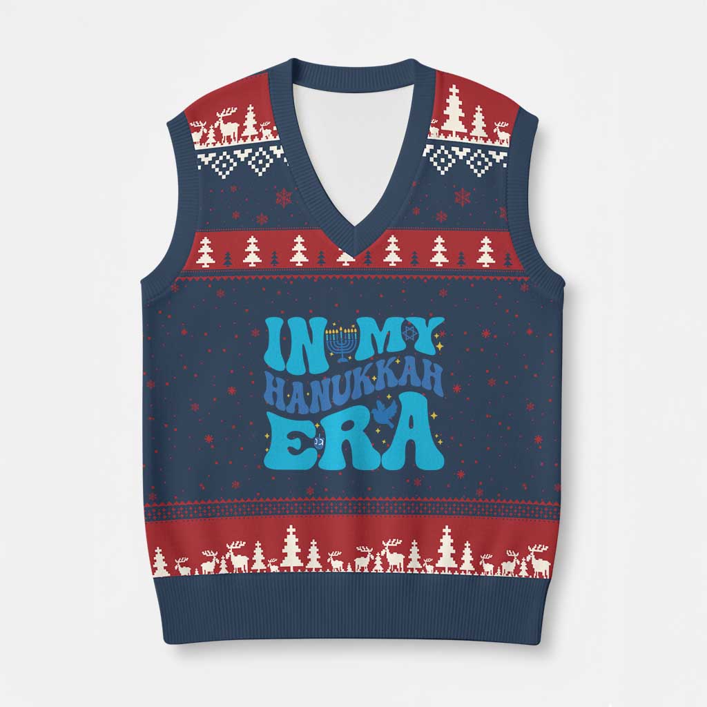 In My Hanukkah Era V-Neck Knit Sweater Vest Jewish Holiday Celebration Gift TS12 Navy Red Print Your Wear
