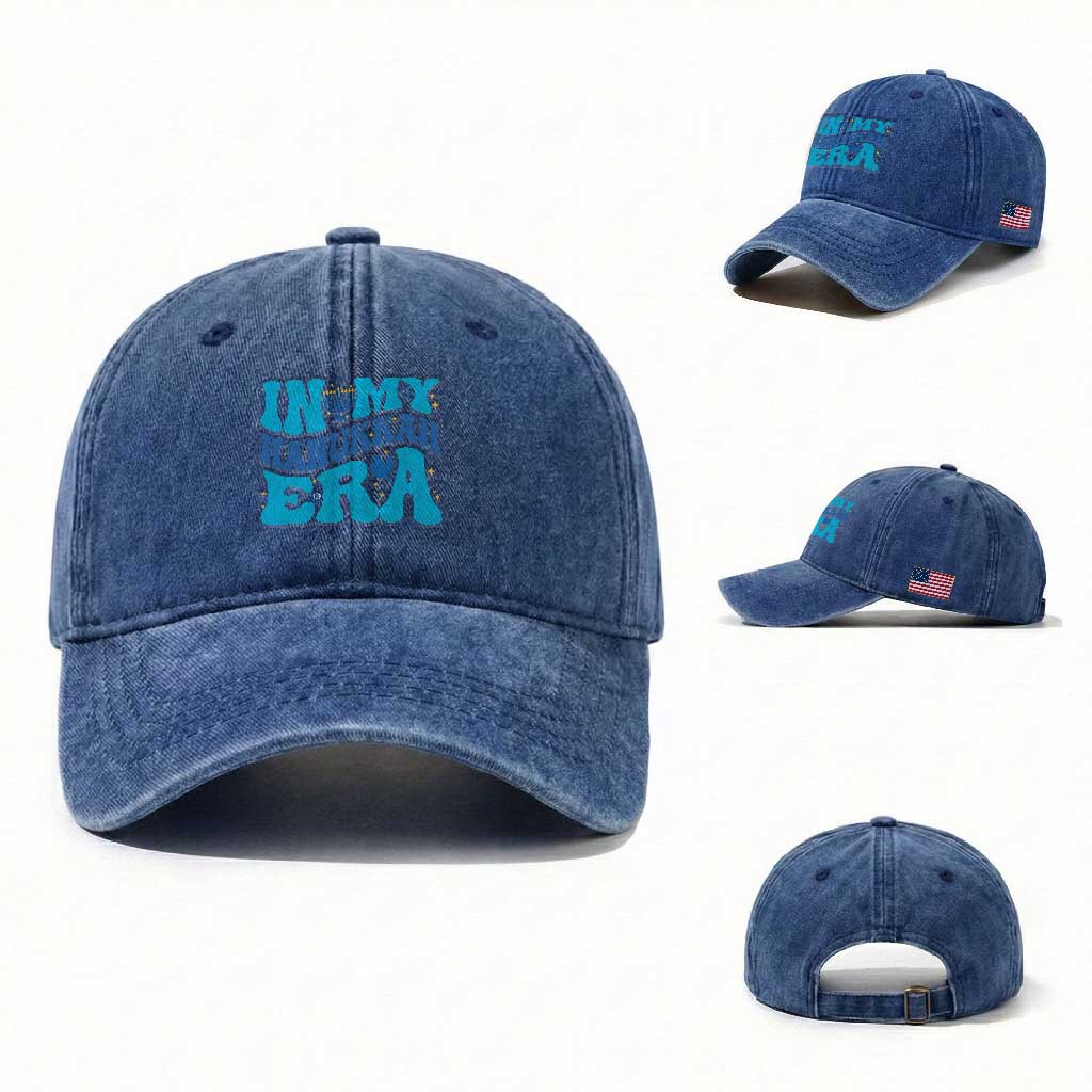 In My Hanukkah Era Washed Cotton Baseball Cap Jewish Holiday Celebration Gift TS12 Washed Cap Universal Fit Royal Blue Print Your Wear