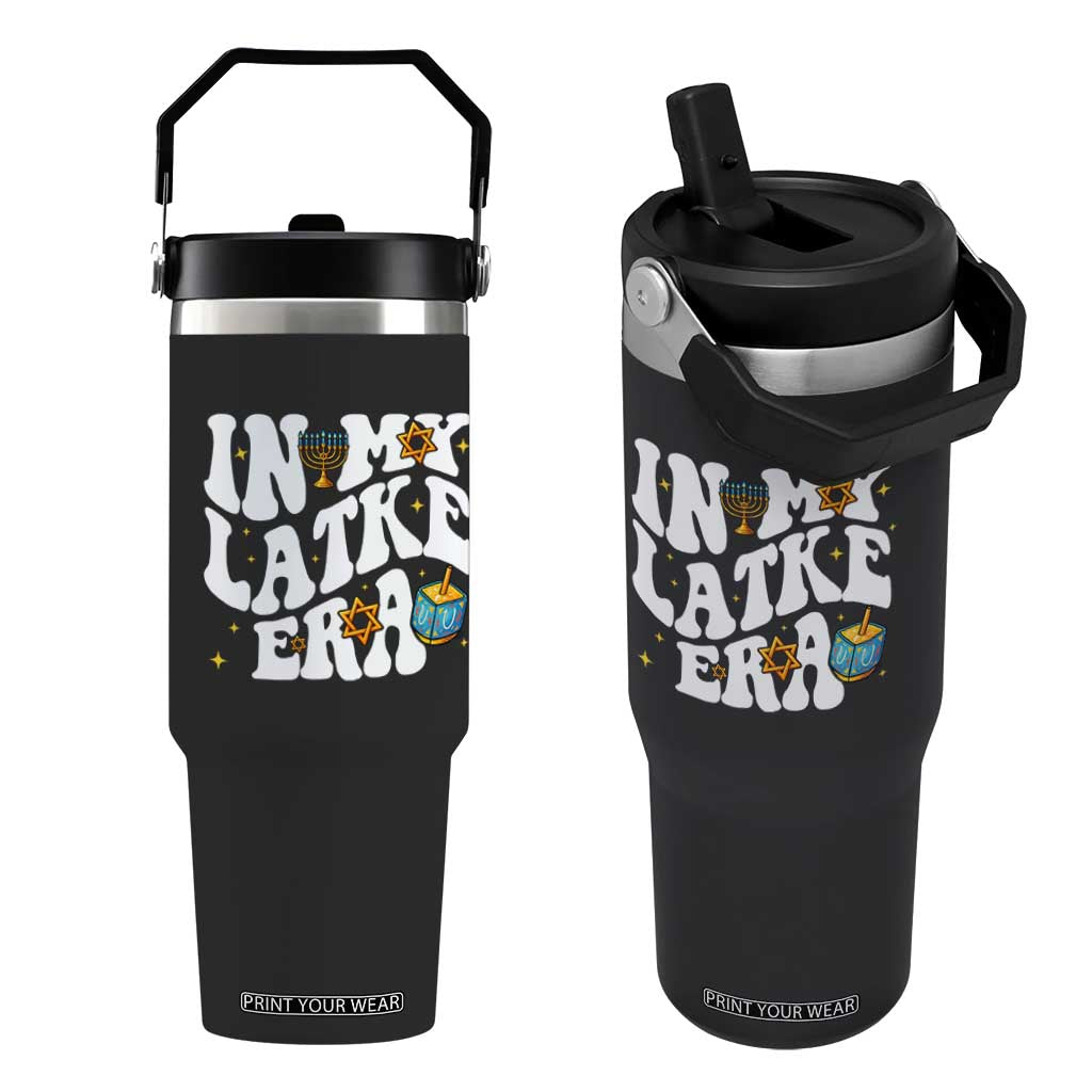 Hanukkah Jewish Holiday Gift Flip Straw Tumbler In My Latke Era TS12 One Size: 30 oz Black Print Your Wear