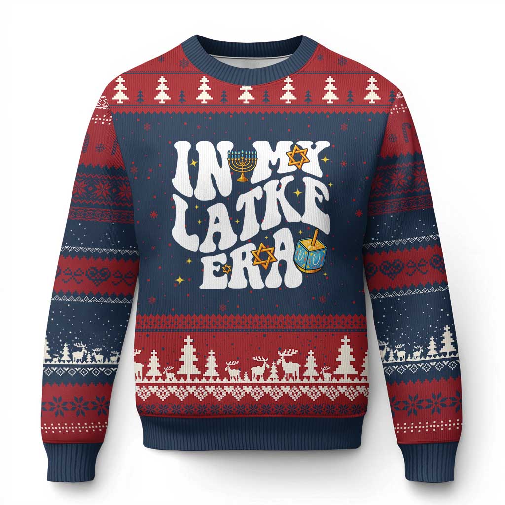 Hanukkah Jewish Holiday Gift Ugly Christmas Sweater In My Latke Era TS12 Navy Red Print Your Wear