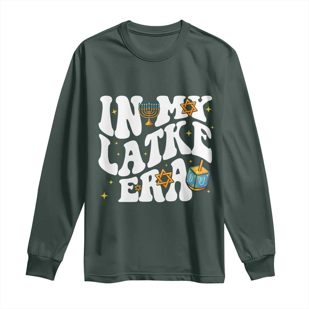 Hanukkah Jewish Holiday Gift Long Sleeve Shirt In My Latke Era TS12 Dark Forest Green Print Your Wear