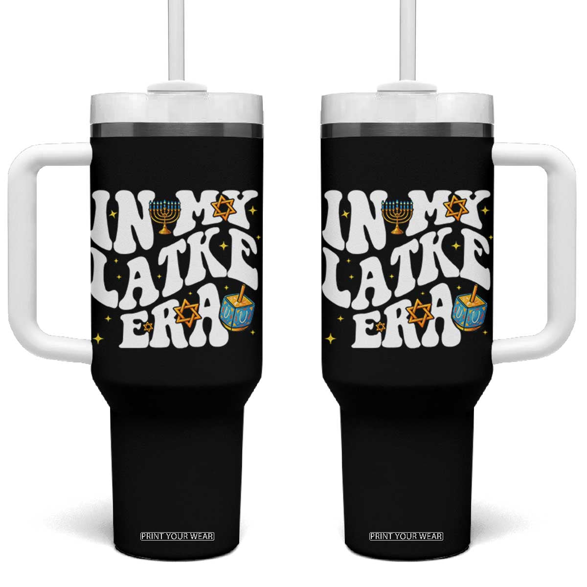 Hanukkah Jewish Holiday Gift Tumbler With Handle In My Latke Era TS12 One Size: 40 oz Black Print Your Wear