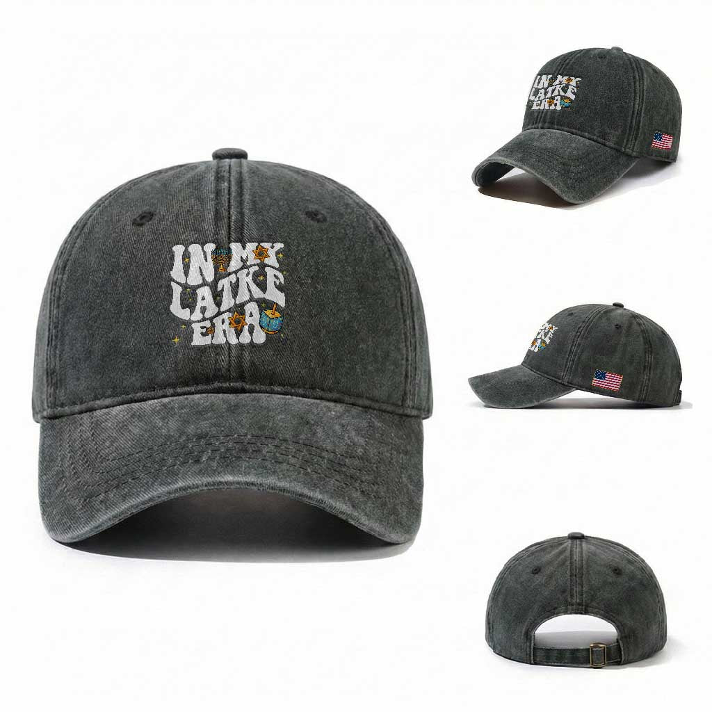 Hanukkah Jewish Holiday Gift Washed Cotton Baseball Cap In My Latke Era TS12 Washed Cap Universal Fit Dark Green Print Your Wear