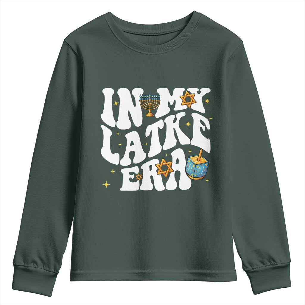 Hanukkah Jewish Holiday Gift Youth Sweatshirt In My Latke Era TS12 Dark Forest Green Print Your Wear