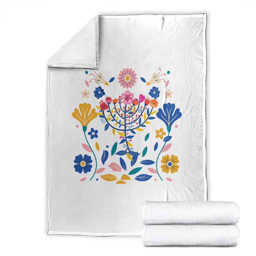 Hanukkah Floral Menorah Throw Blanket Jewish Gift For Women TS12 Black Print Your Wear