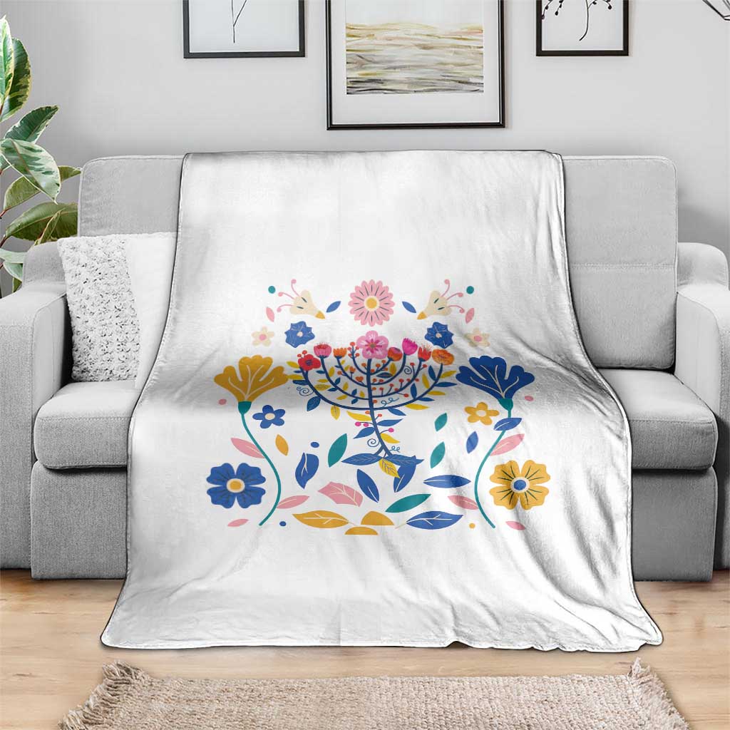 Hanukkah Floral Menorah Throw Blanket Jewish Gift For Women TS12 Print Your Wear