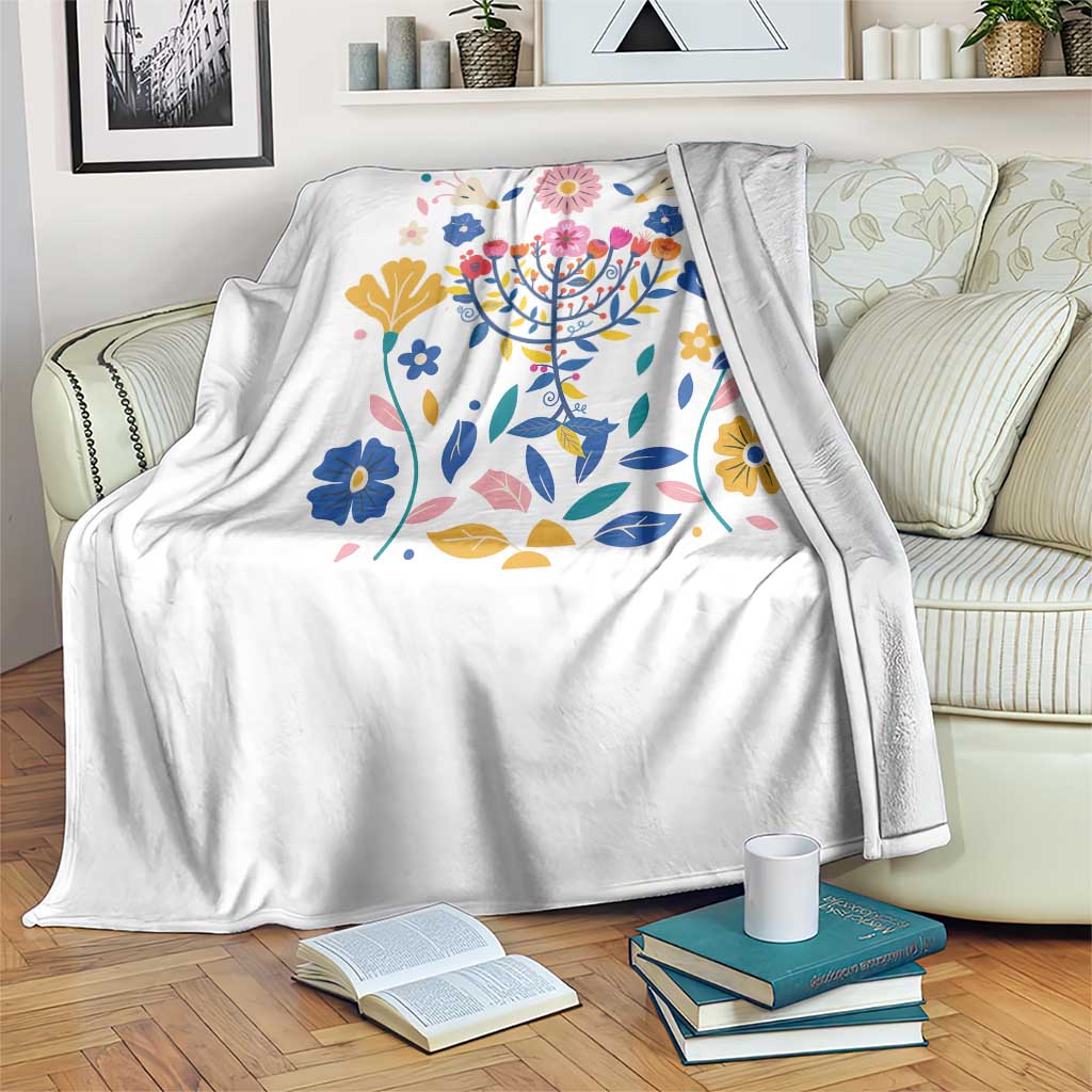 Hanukkah Floral Menorah Throw Blanket Jewish Gift For Women TS12 Print Your Wear