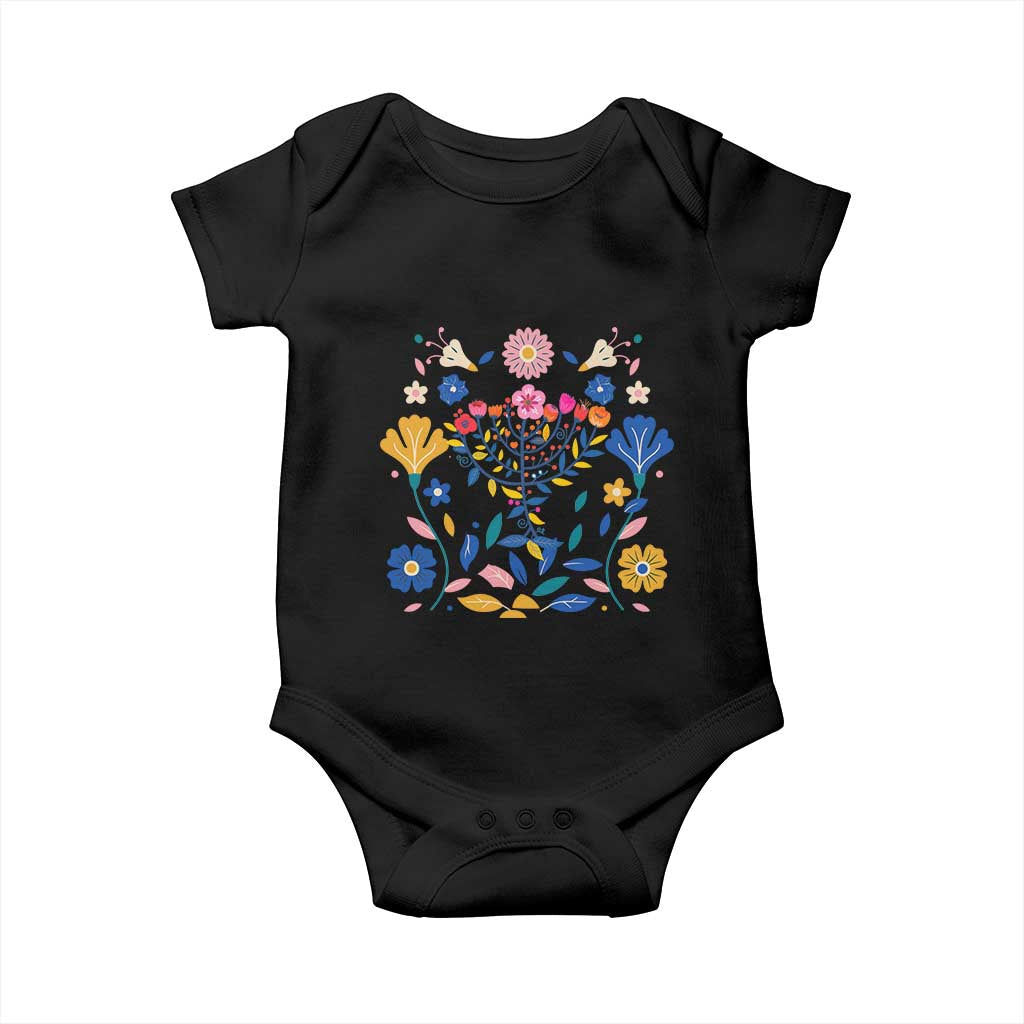 Hanukkah Floral Menorah Baby Onesie Jewish Gift For Women TS12 Black Print Your Wear