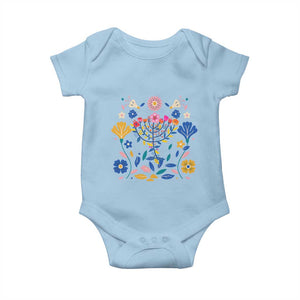 Hanukkah Floral Menorah Baby Onesie Jewish Gift For Women TS12 Light Blue Print Your Wear