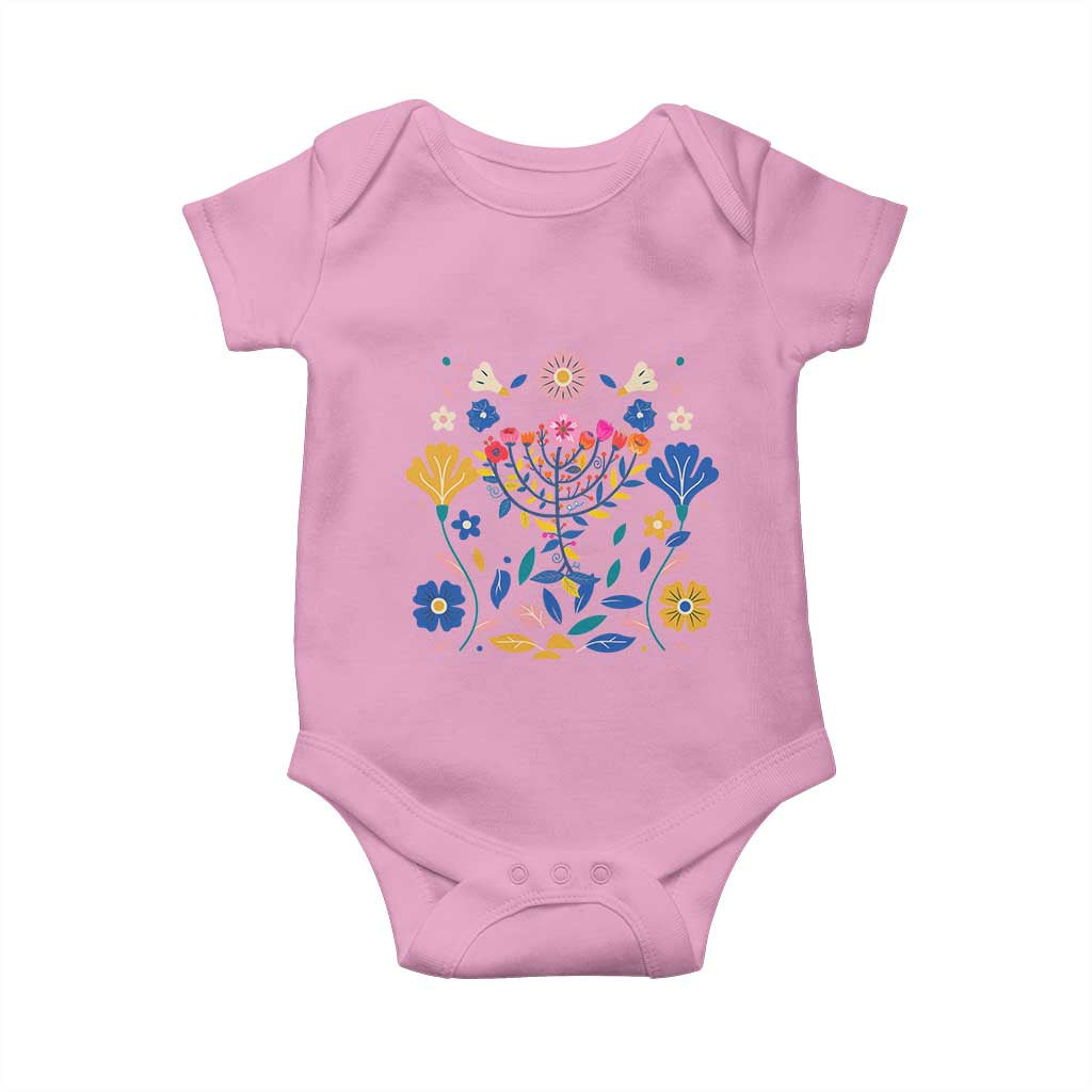Hanukkah Floral Menorah Baby Onesie Jewish Gift For Women TS12 Light Pink Print Your Wear