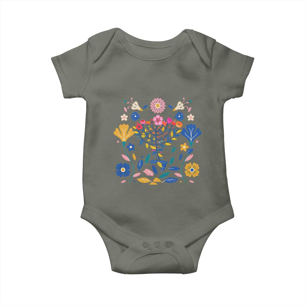 Hanukkah Floral Menorah Baby Onesie Jewish Gift For Women TS12 Military Green Print Your Wear