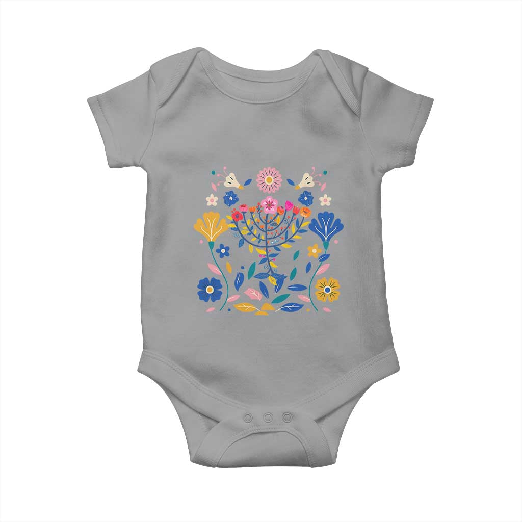 Hanukkah Floral Menorah Baby Onesie Jewish Gift For Women TS12 Sport Gray Print Your Wear