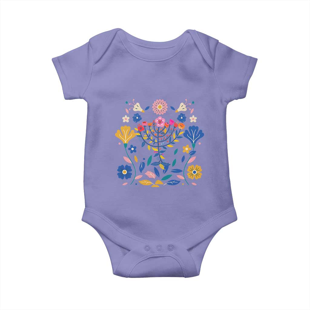 Hanukkah Floral Menorah Baby Onesie Jewish Gift For Women TS12 Violet Print Your Wear