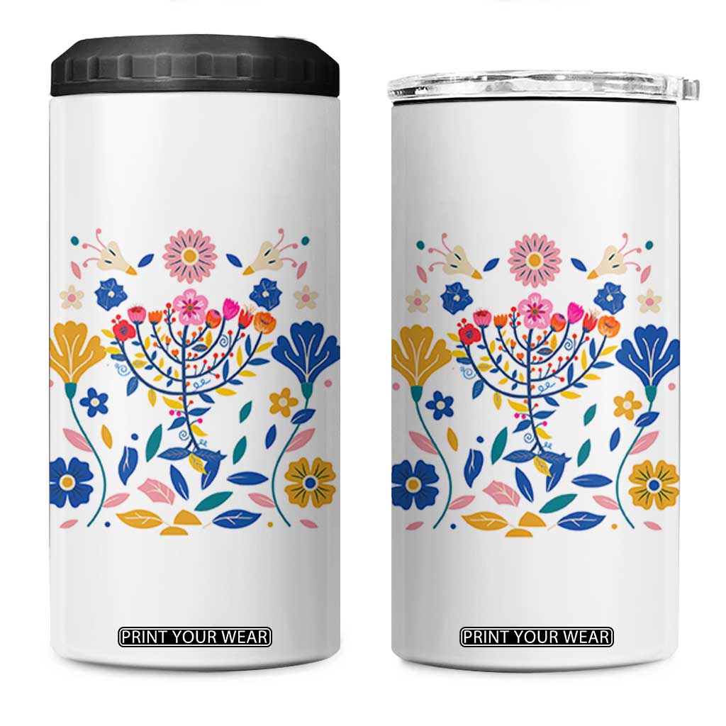 Hanukkah Floral Menorah 4 in 1 Can Cooler Tumbler Jewish Gift For Women TS12 One Size: 16 oz White Print Your Wear