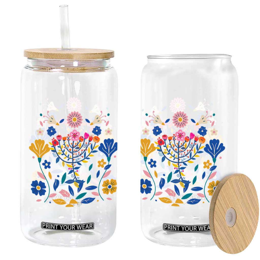 Hanukkah Floral Menorah Glass Can Jewish Gift For Women TS12 Print Your Wear