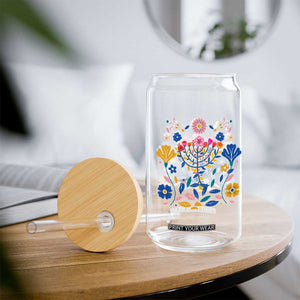 Hanukkah Floral Menorah Glass Can Jewish Gift For Women TS12 Print Your Wear