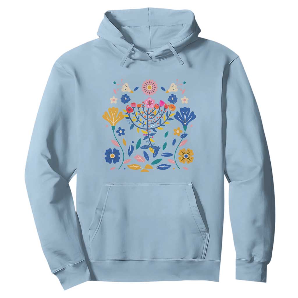 Hanukkah Floral Menorah Hoodie Jewish Gift For Women TS12 Light Blue Print Your Wear
