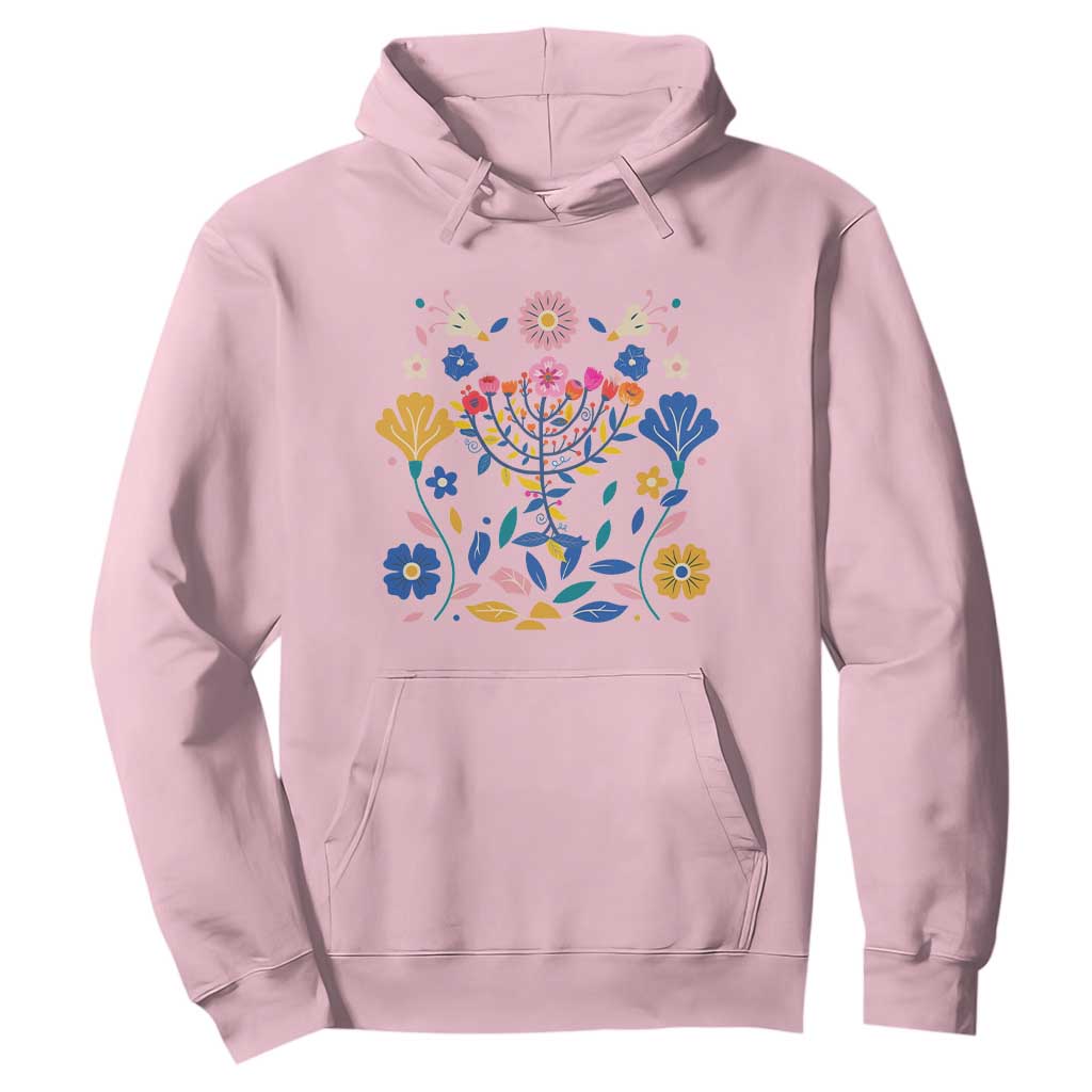 Hanukkah Floral Menorah Hoodie Jewish Gift For Women TS12 Light Pink Print Your Wear