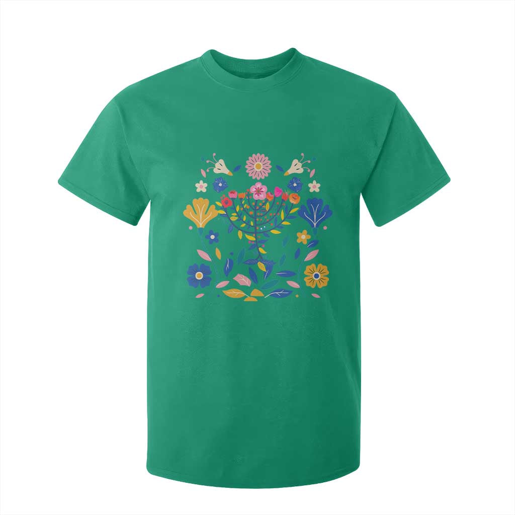 Hanukkah Floral Menorah T Shirt For Kid Jewish Gift For Women TS12 Irish Green Print Your Wear