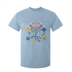 Hanukkah Floral Menorah T Shirt For Kid Jewish Gift For Women TS12 Light Blue Print Your Wear