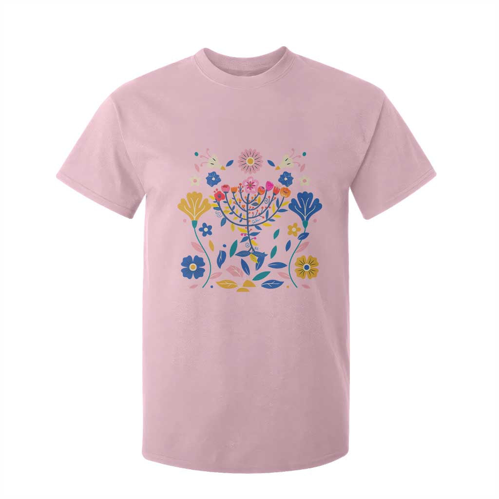 Hanukkah Floral Menorah T Shirt For Kid Jewish Gift For Women TS12 Light Pink Print Your Wear