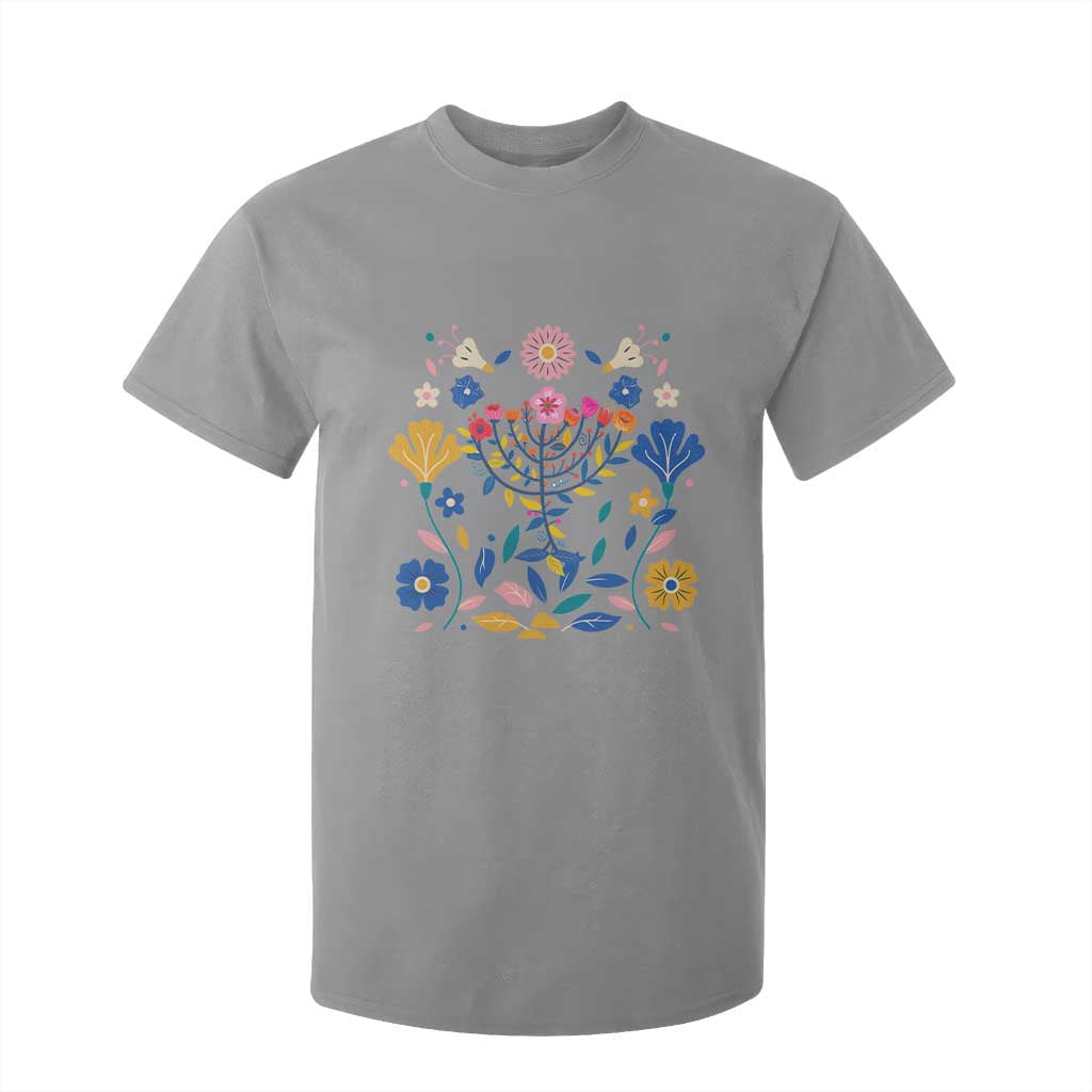 Hanukkah Floral Menorah T Shirt For Kid Jewish Gift For Women TS12 Sport Gray Print Your Wear
