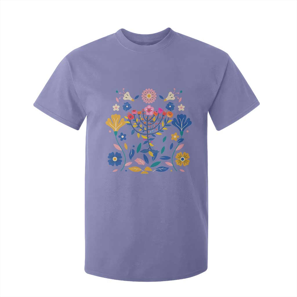 Hanukkah Floral Menorah T Shirt For Kid Jewish Gift For Women TS12 Violet Print Your Wear