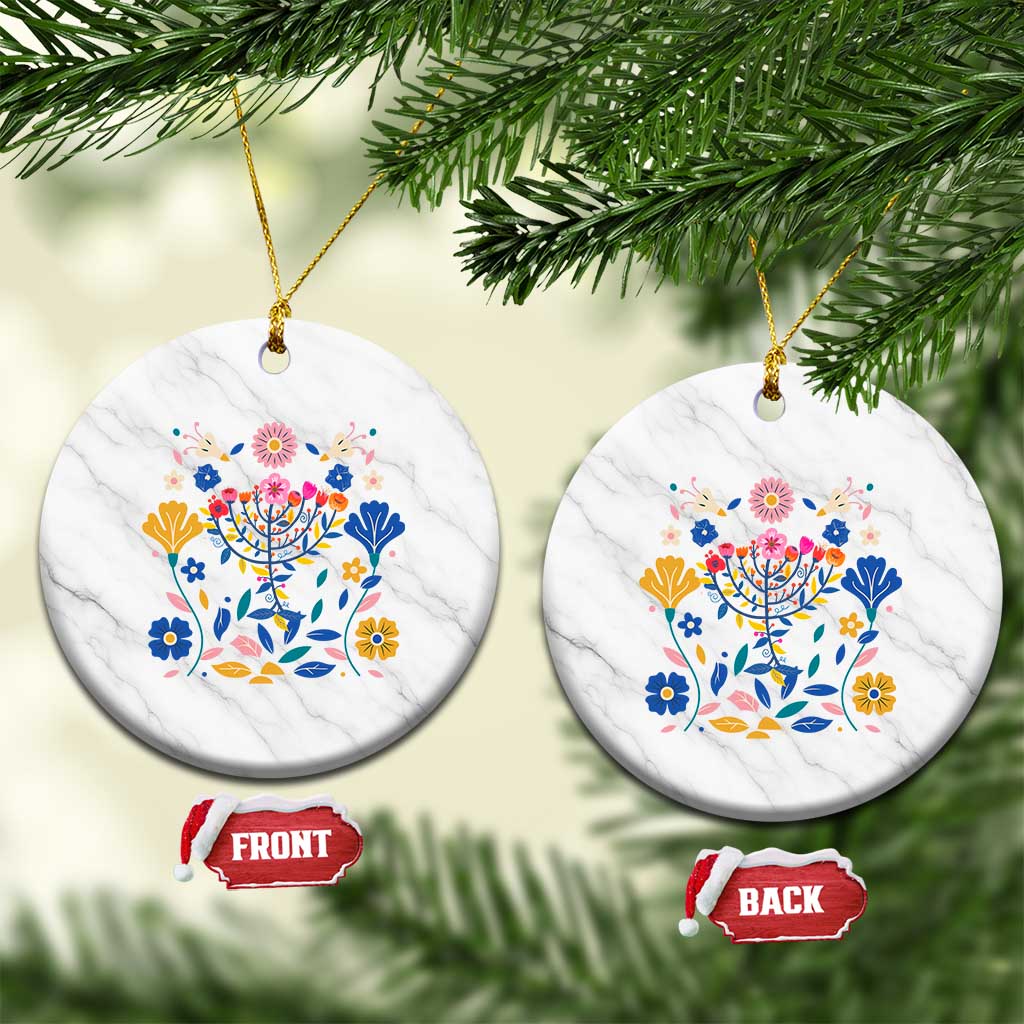 Hanukkah Floral Menorah Ceramic Ornament Jewish Gift For Women TS12 1pc White Marble Print Your Wear