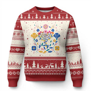 Hanukkah Floral Menorah Ugly Christmas Sweater Jewish Gift For Women TS12 Beige Red Print Your Wear