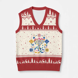Hanukkah Floral Menorah V-Neck Knit Sweater Vest Jewish Gift For Women TS12 Beige Red Print Your Wear