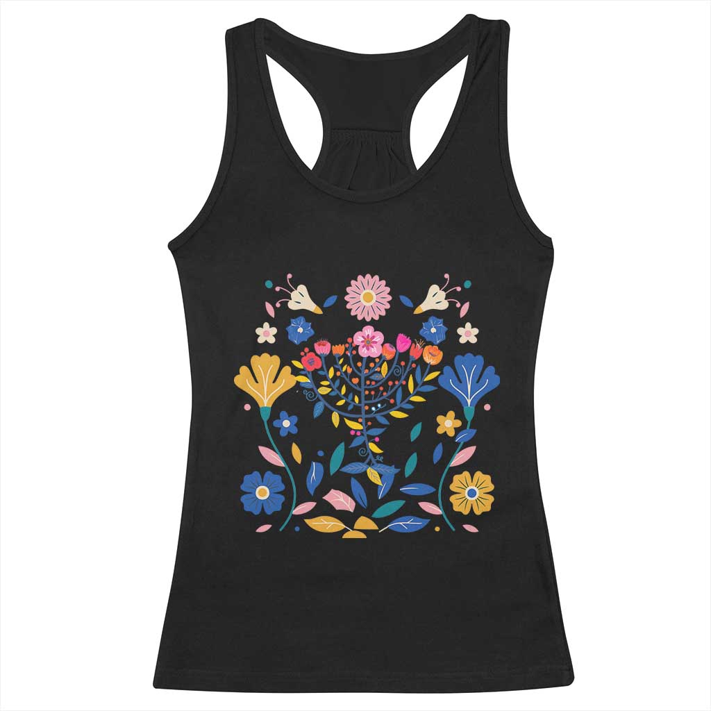 Hanukkah Floral Menorah Racerback Tank Top Jewish Gift For Women TS12 Black Print Your Wear