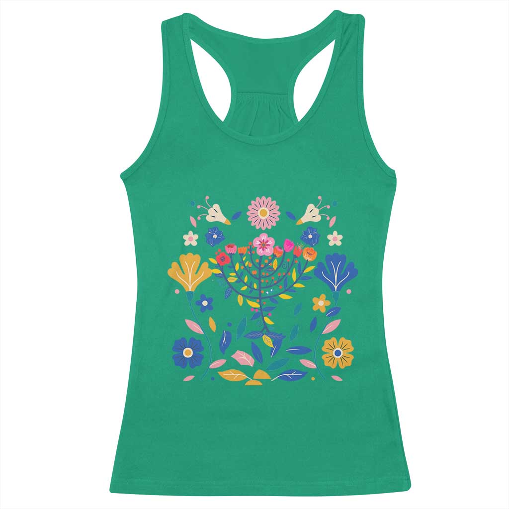 Hanukkah Floral Menorah Racerback Tank Top Jewish Gift For Women TS12 Irish Green Print Your Wear
