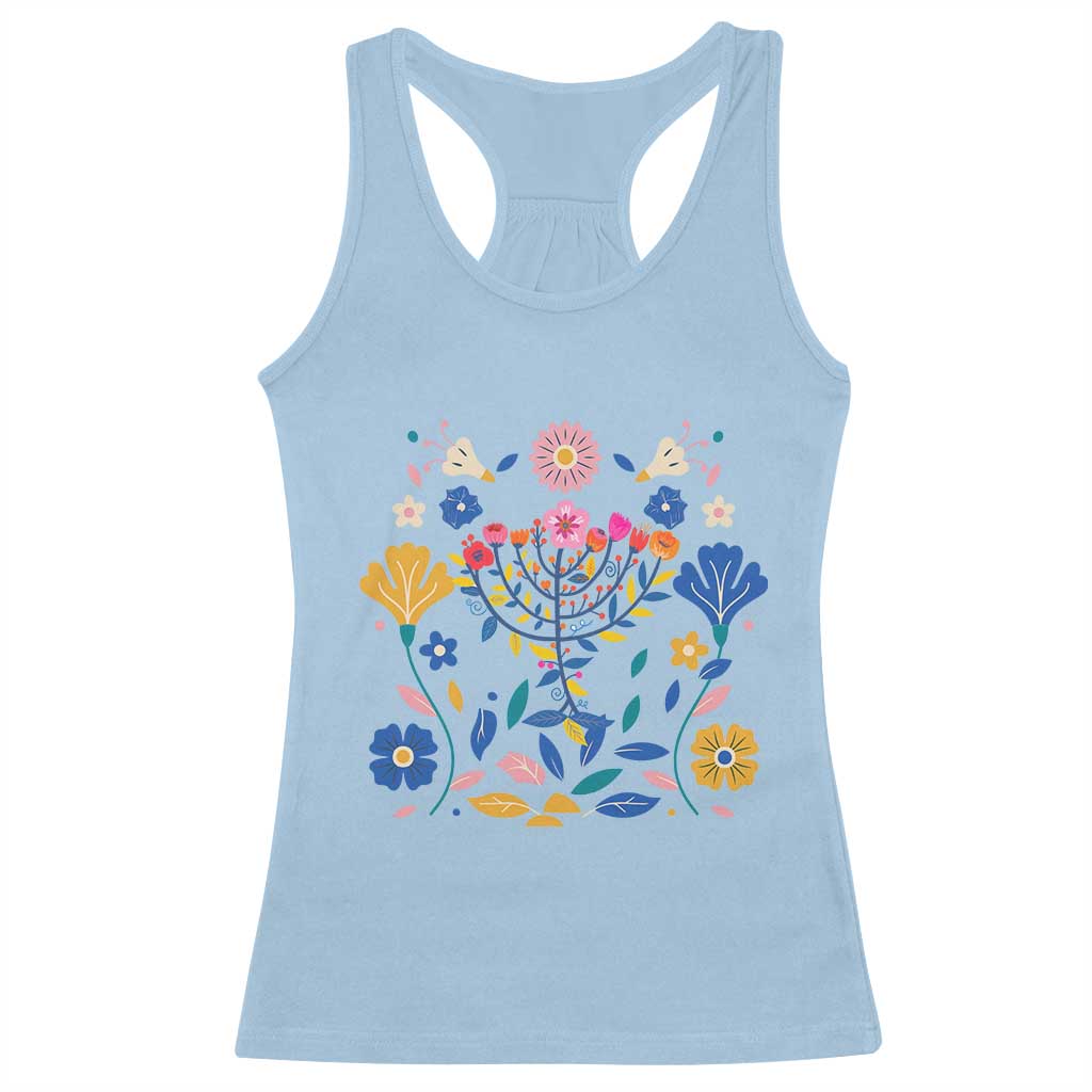 Hanukkah Floral Menorah Racerback Tank Top Jewish Gift For Women TS12 Light Blue Print Your Wear