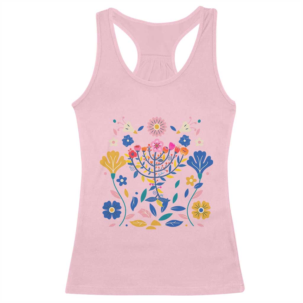Hanukkah Floral Menorah Racerback Tank Top Jewish Gift For Women TS12 Light Pink Print Your Wear