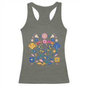 Hanukkah Floral Menorah Racerback Tank Top Jewish Gift For Women TS12 Military Green Print Your Wear