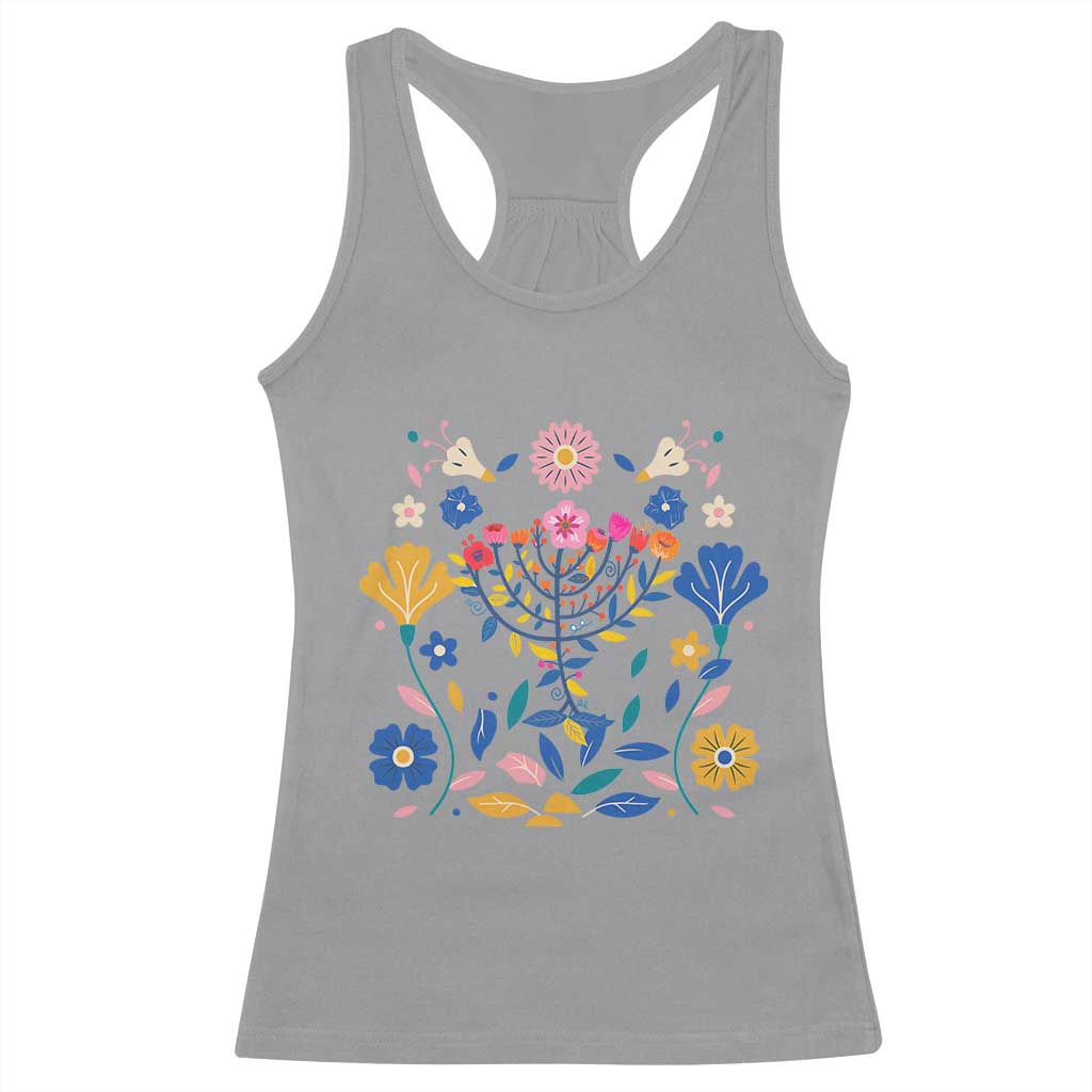 Hanukkah Floral Menorah Racerback Tank Top Jewish Gift For Women TS12 Sport Gray Print Your Wear
