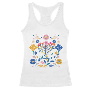Hanukkah Floral Menorah Racerback Tank Top Jewish Gift For Women TS12 White Print Your Wear