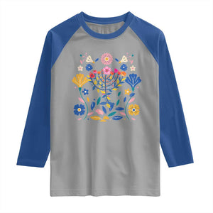Hanukkah Floral Menorah Raglan Shirt Jewish Gift For Women TS12 Sport Gray Royal Print Your Wear
