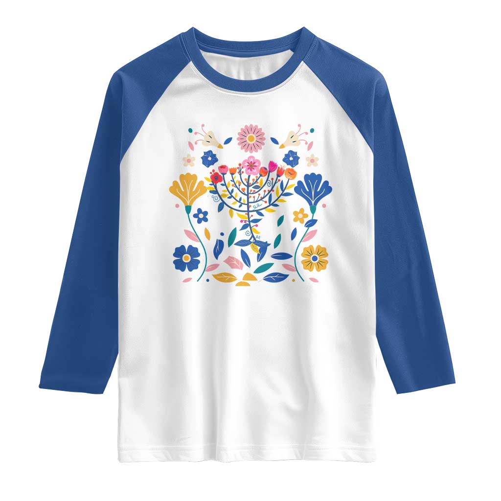 Hanukkah Floral Menorah Raglan Shirt Jewish Gift For Women TS12 White Royal Print Your Wear