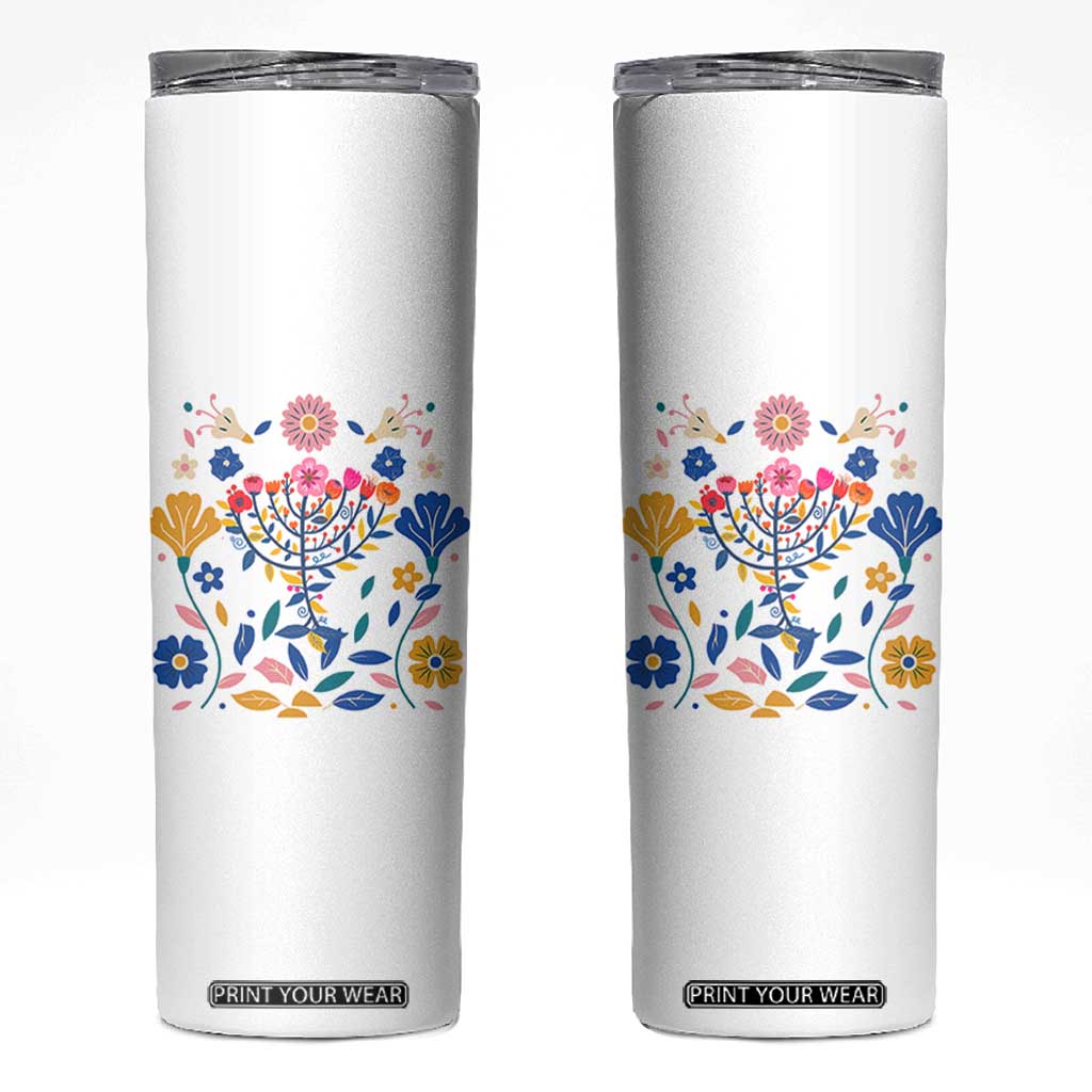 Hanukkah Floral Menorah Skinny Tumbler Jewish Gift For Women TS12 White Print Your Wear