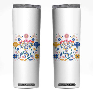 Hanukkah Floral Menorah Skinny Tumbler Jewish Gift For Women TS12 White Print Your Wear
