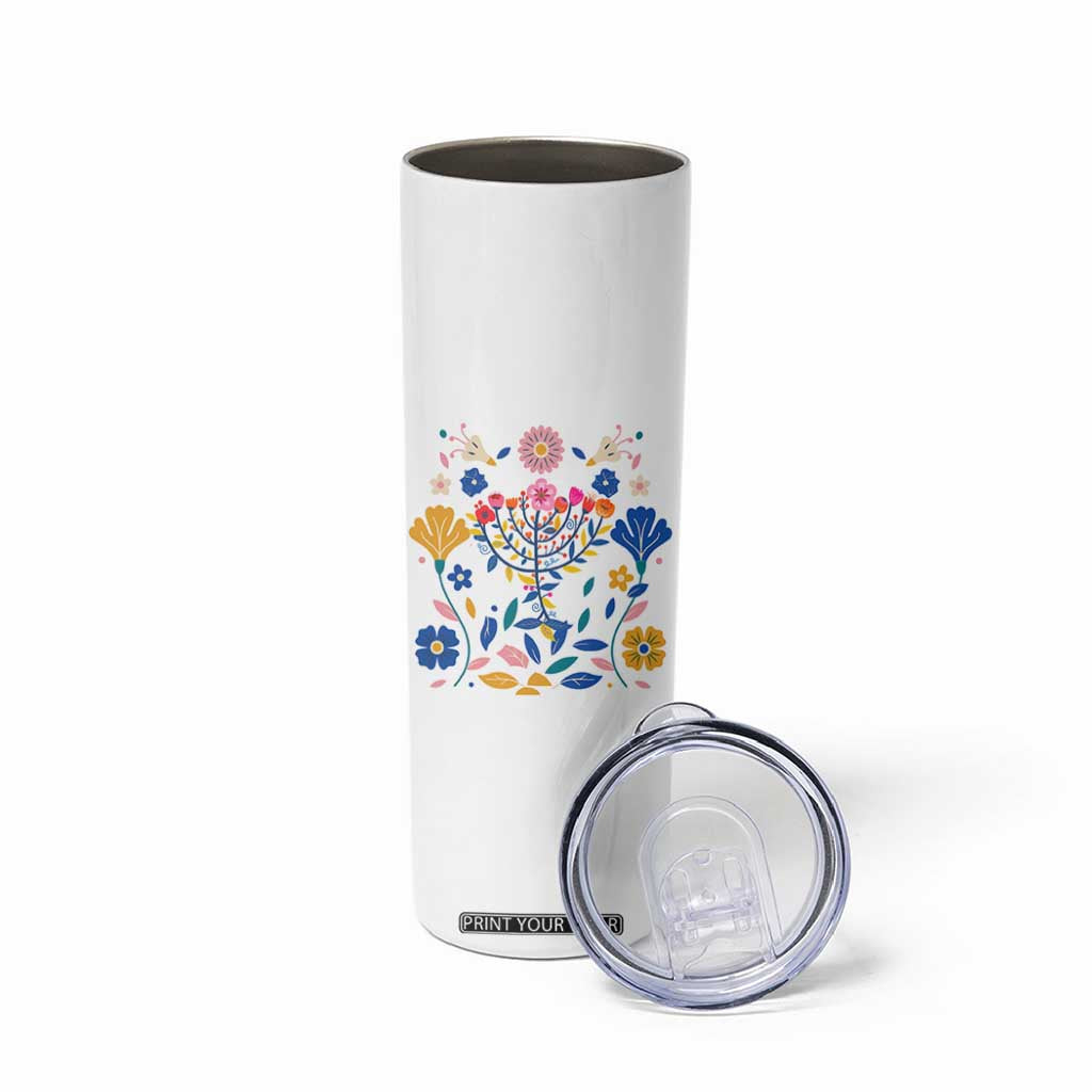 Hanukkah Floral Menorah Skinny Tumbler Jewish Gift For Women TS12 Print Your Wear